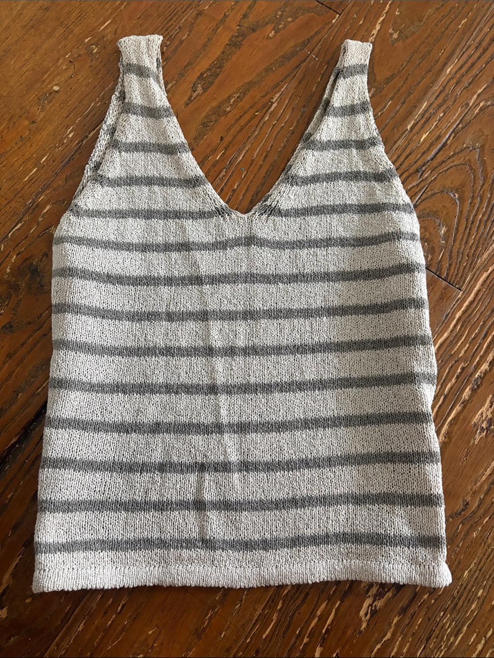 Primark Striped V-Neck Knit Tank - Light Gray & Gray